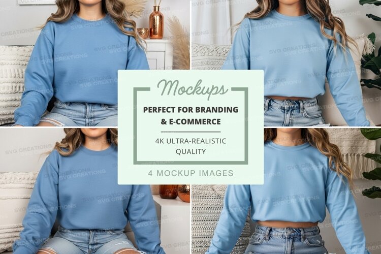 Light blue long sleeve t-shirt mockup on model example image 1