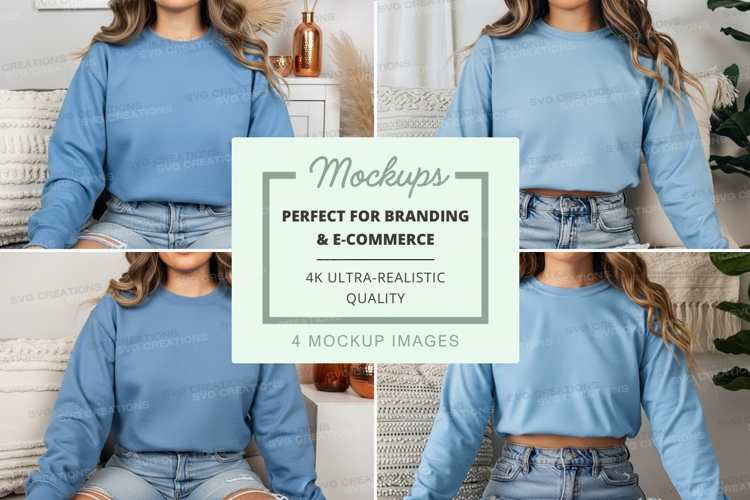 Light blue long sleeve t-shirt mockup on model