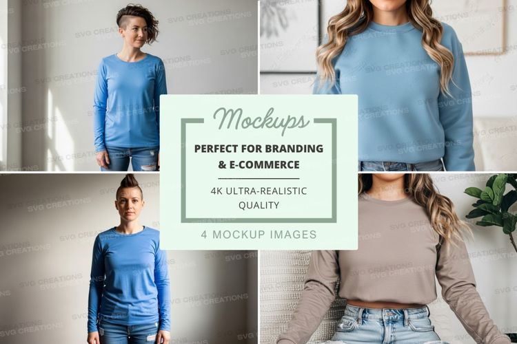 Long sleeve t-shirt mockup in blue and beige
