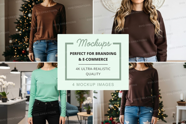 Long sleeve t-shirt mockup with model