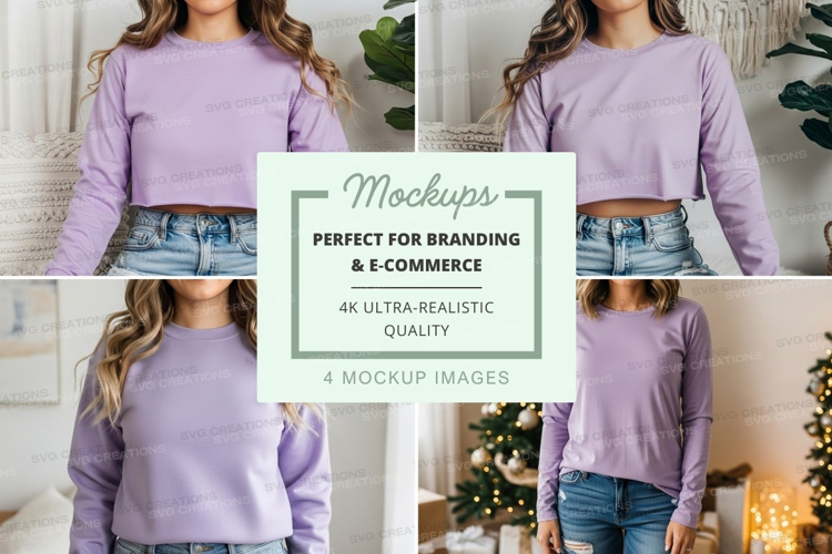 Lilac long sleeve crew neck t-shirt mockup