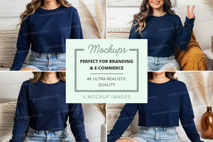 Long sleeve t-shirt mockup in navy blue