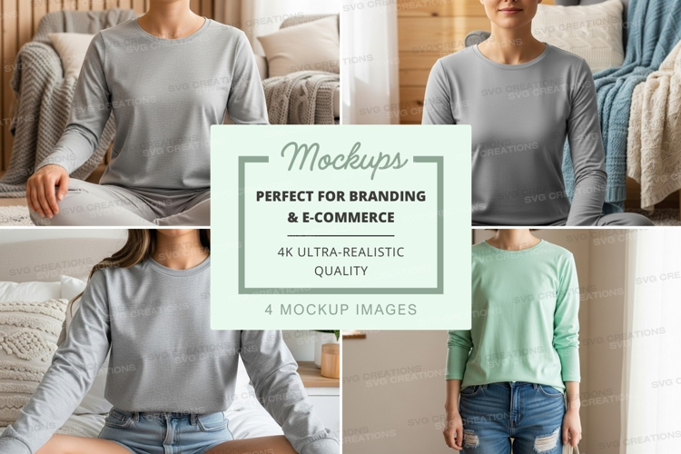 Long sleeve t-shirt mockup featuring multiple models
