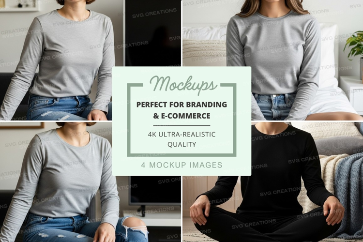 Long sleeve t-shirt mockup in living room setting