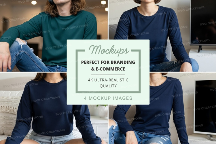 People wearing long sleeve t-shirts mockup