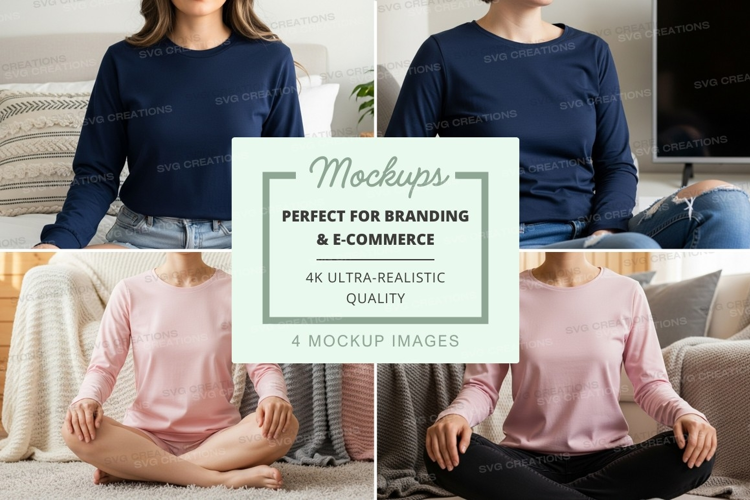 Long sleeve t-shirt mockup with models