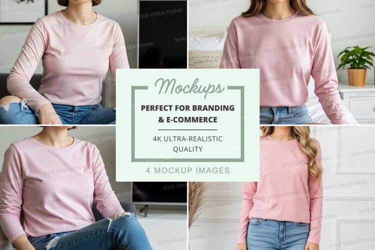 Long sleeve t-shirt mockup in pink example image 1