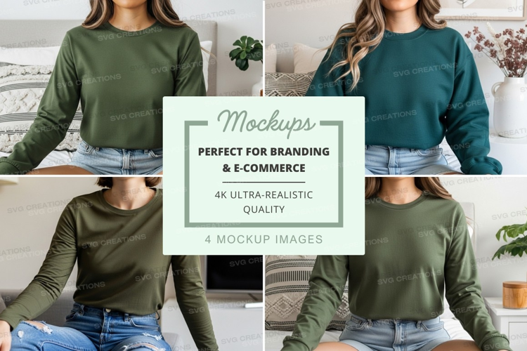 Long sleeve t-shirt mockup in green and blue