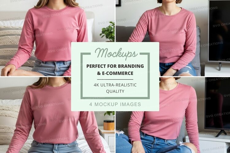 Long sleeve t-shirt mockup in pink example image 1