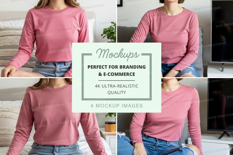 Long sleeve t-shirt mockup in pink