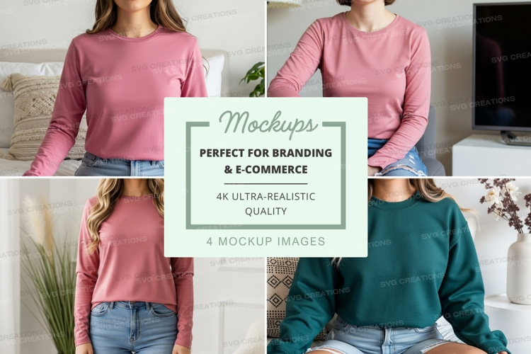 Long sleeve t-shirt mockup in pink and green