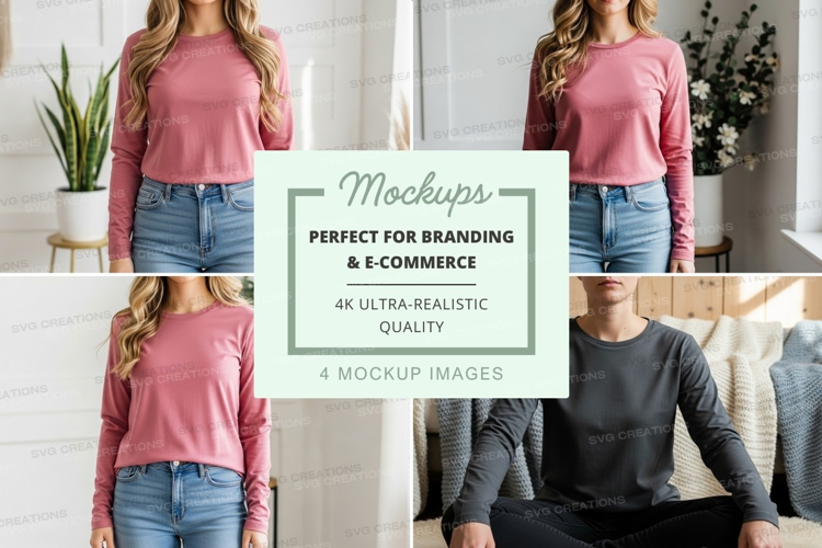 Long sleeve t-shirt mockup with models