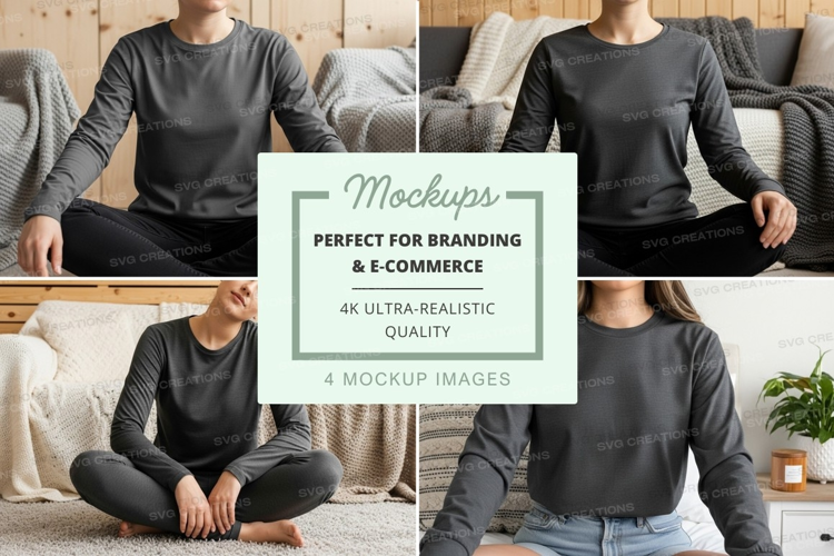 Long sleeve crew neck t-shirt mockup in gray