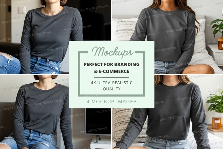 Long sleeve t-shirt mockup on woman