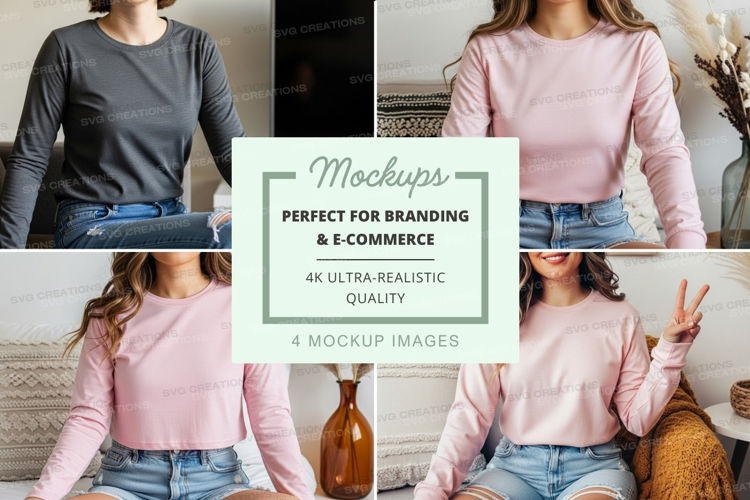 Long sleeve t-shirt mockup in gray and pink