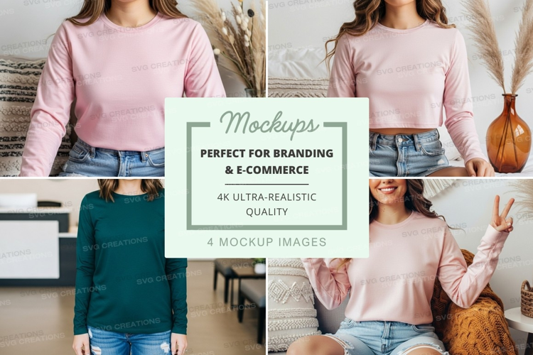 Long sleeve t-shirt mockup in pink and green