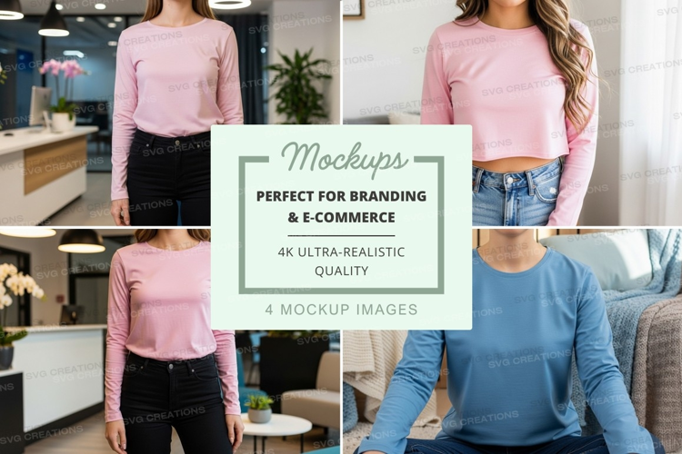 Long sleeve t-shirt mockup in pink and blue