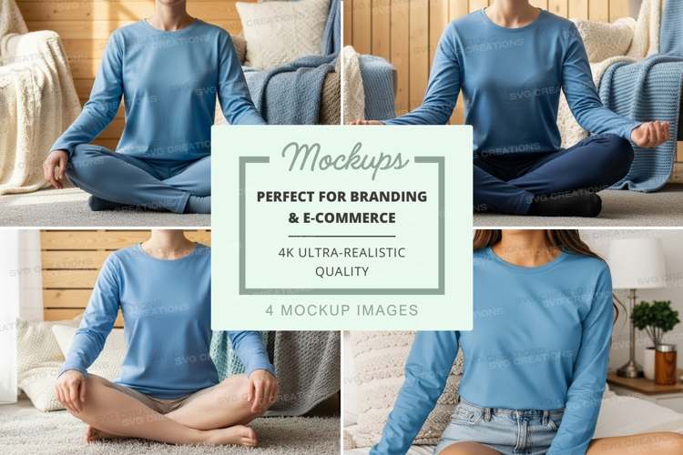 Long sleeve t-shirt mockup in light blue