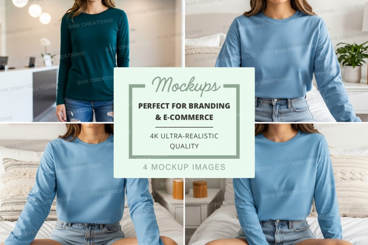 Long sleeve t-shirt mockup in blue and green