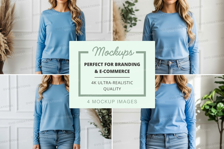 Light blue long sleeve t-shirt mockup