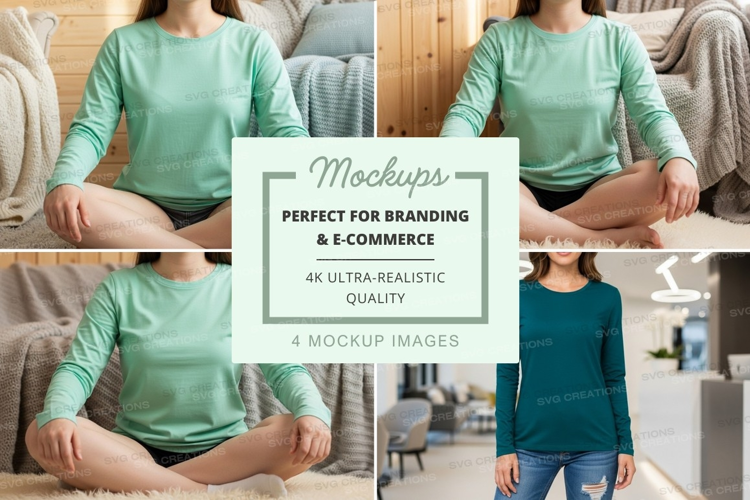 Long sleeve t-shirt mockup in light blue and dark blue