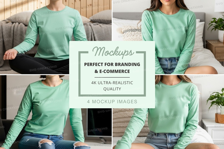 Long sleeve t-shirt mockup in light green