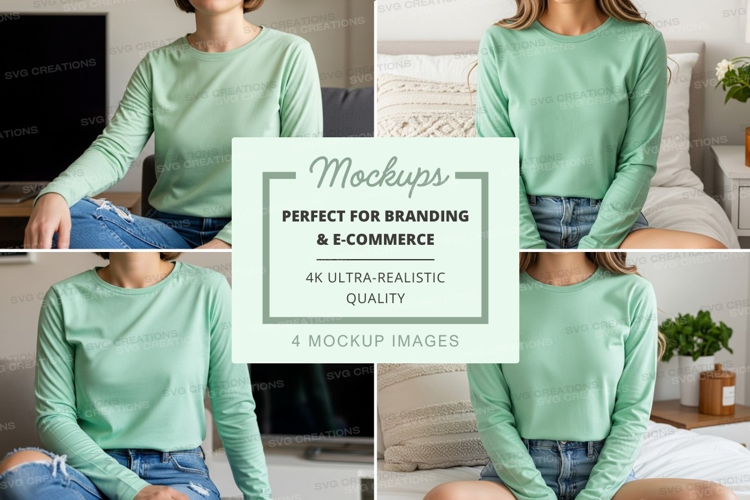 Long sleeve t-shirt mockup in light green