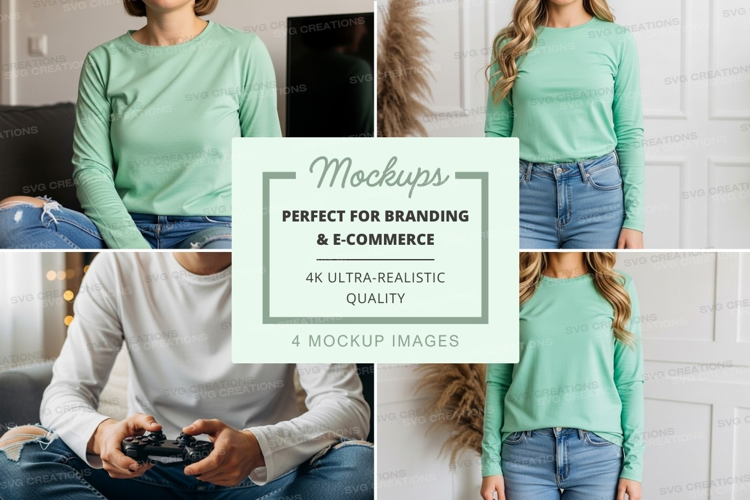 Green long sleeve t-shirt mockup on models