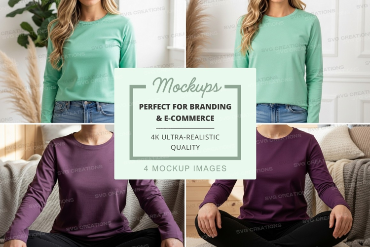 Long sleeve t-shirt mockup in green and purple