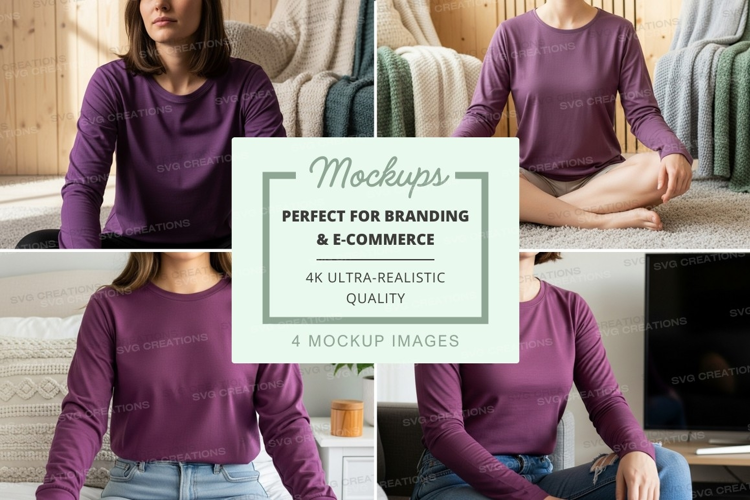 Purple long-sleeve crew neck t-shirt mockup