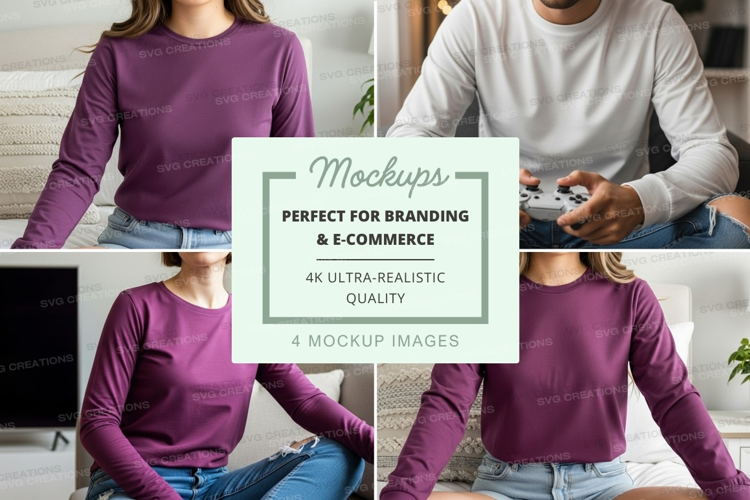 Long sleeve t-shirt mockup in purple