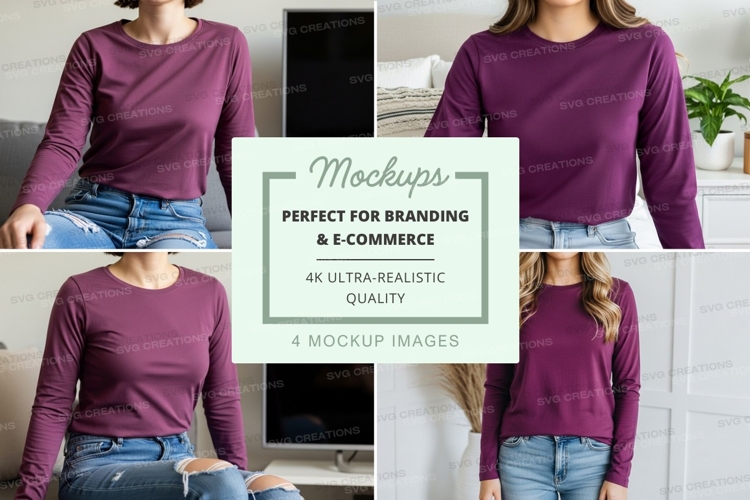 Long sleeve t-shirt mockup in burgundy