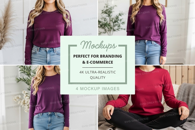 Long sleeve t-shirt mockup with models