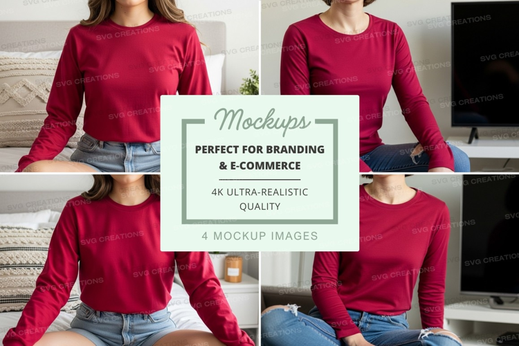 Long sleeve t-shirt mockup in red