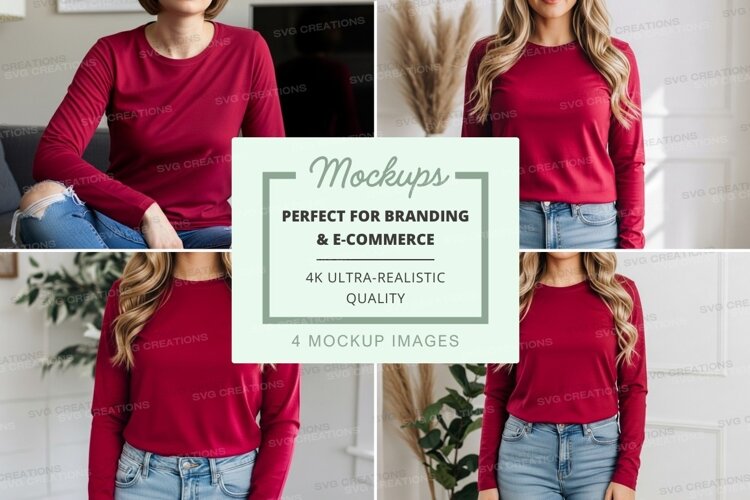 Long sleeve t-shirt mockup in burgundy example image 1