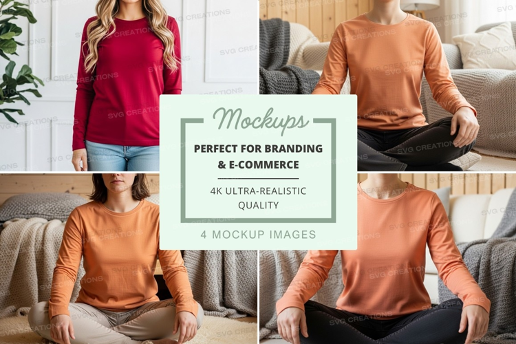 Long sleeve t-shirt mockup in living room setting