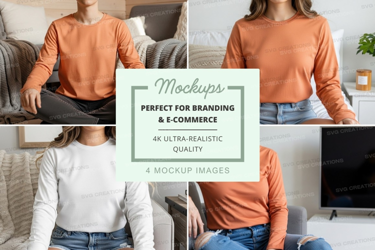 Long sleeve t-shirt mockup in orange with models