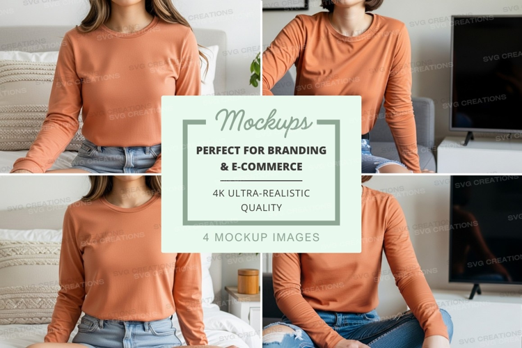 Long sleeve t-shirt mockup in living room setting