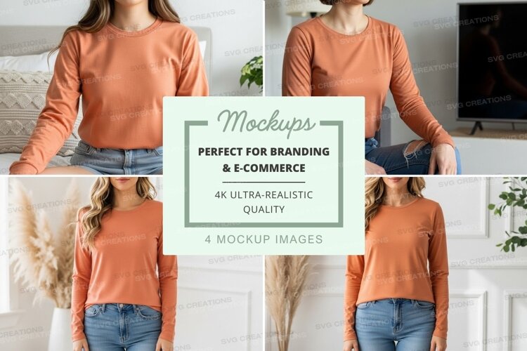 Long sleeve t-shirt mockup in burnt orange example image 1