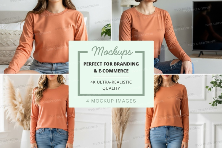 Long sleeve t-shirt mockup in burnt orange