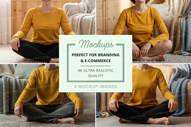 Mockup - long sleeve t-shirt mockup with yoga pose