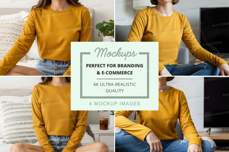 Long sleeve t-shirt mockup in mustard color