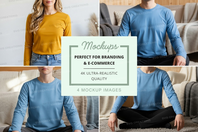 Long sleeve t-shirt mockup featuring multiple models