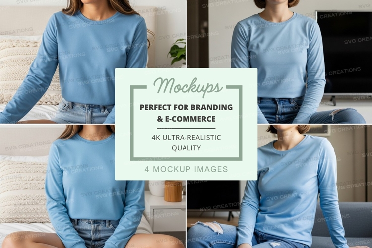Long sleeve t-shirt mockup in light blue