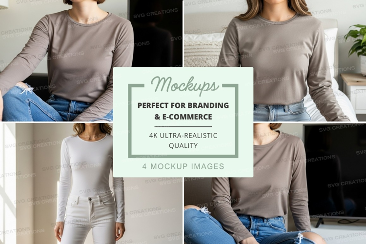 Long sleeve crew neck t-shirt mockup