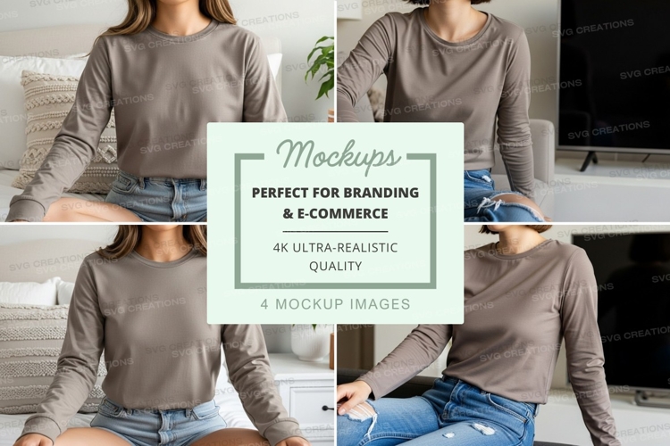 Long sleeve t-shirt mockup - light gray, women's style