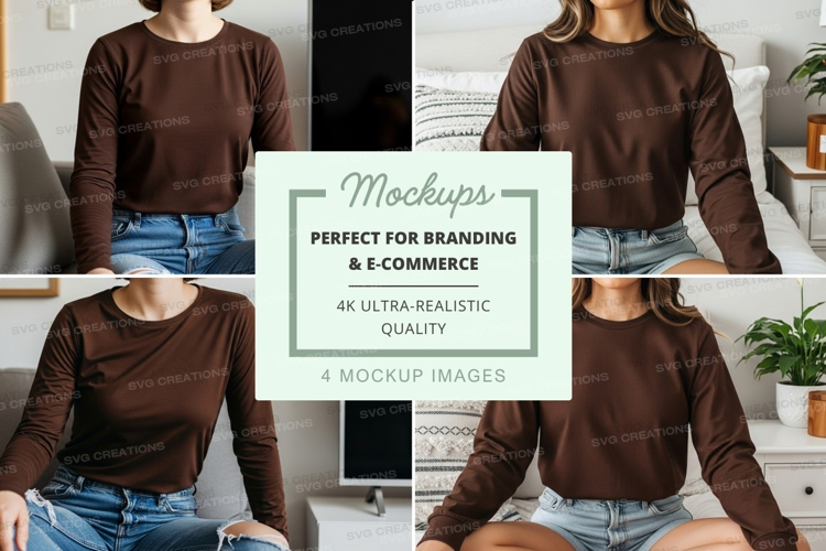 Long sleeve t-shirt mockup in brown