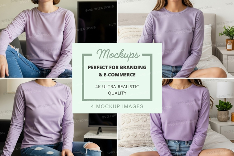 Lavender long sleeve t-shirt mockup on model
