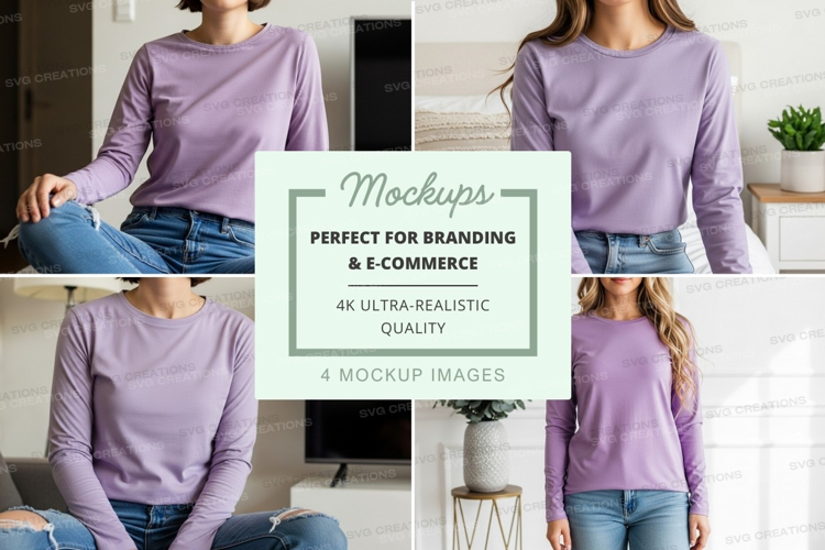 Long sleeve t-shirt mockup in lavender
