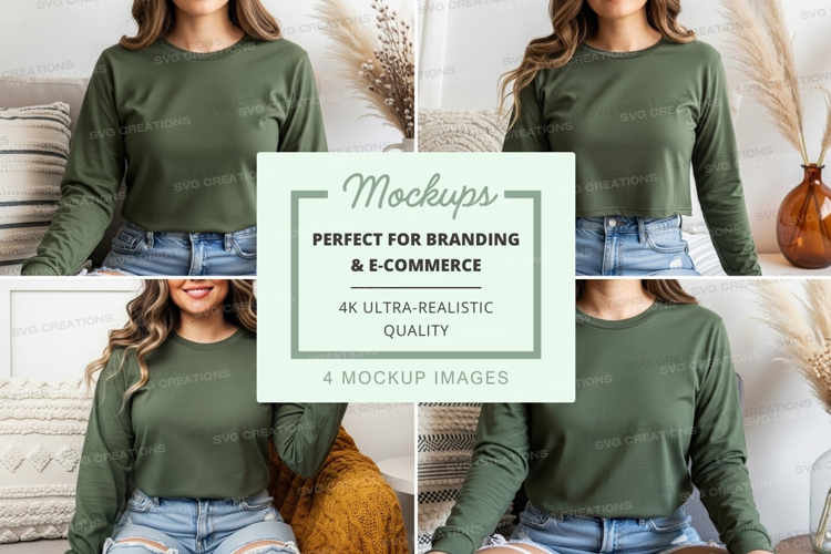 Long sleeve t-shirt mockup in olive green